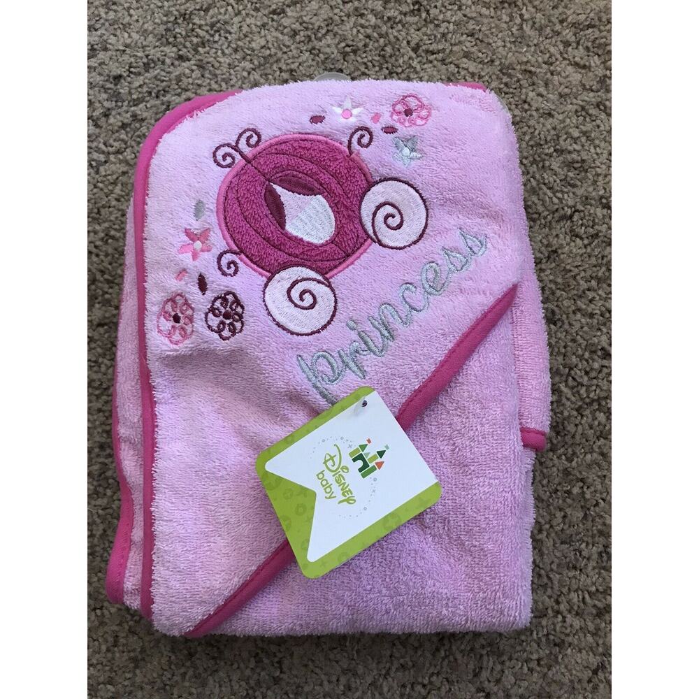 Disney Baby Pink Princess Cinderella Carriage Hooded Towel 30 in X 30 in